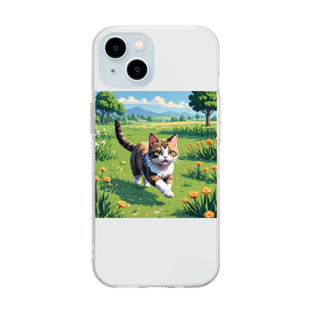 ピクセル屋(日本猫)のネコのピクセルアート Soft Clear Smartphone Case