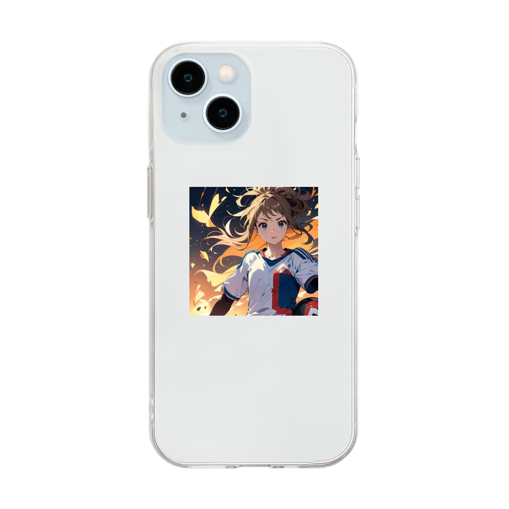 sports_thanksのかわいい少女のサッカーイラスト Soft Clear Smartphone Case