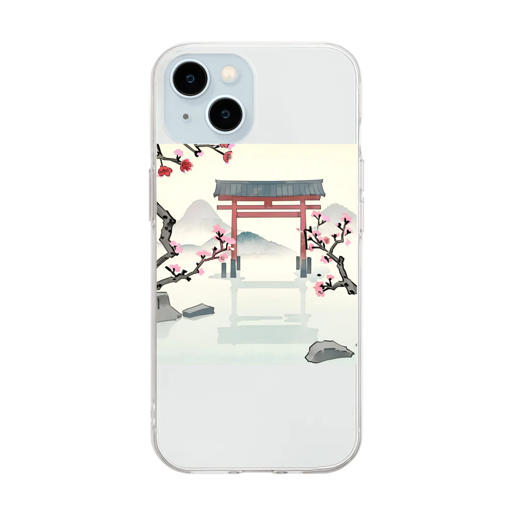 JoyfulMomentsCraftsの桜と鳥居　ー Cherry Blossoms and Torii ー Soft Clear Smartphone Case