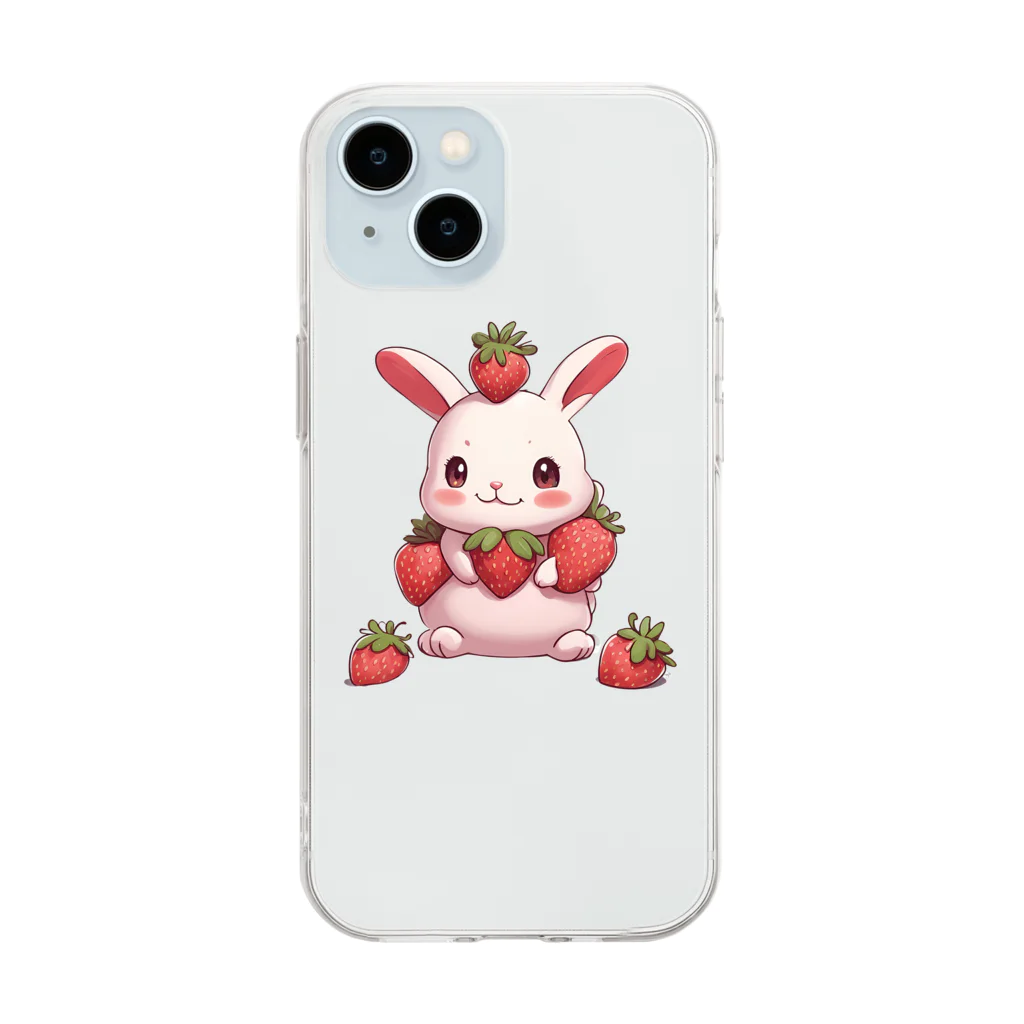 うさぎウサギのうさぎといちご Soft Clear Smartphone Case
