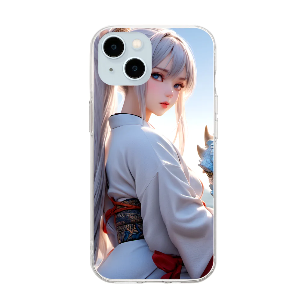 スカ次郎ショップの白髪和服美女シリーズ0002 Soft Clear Smartphone Case