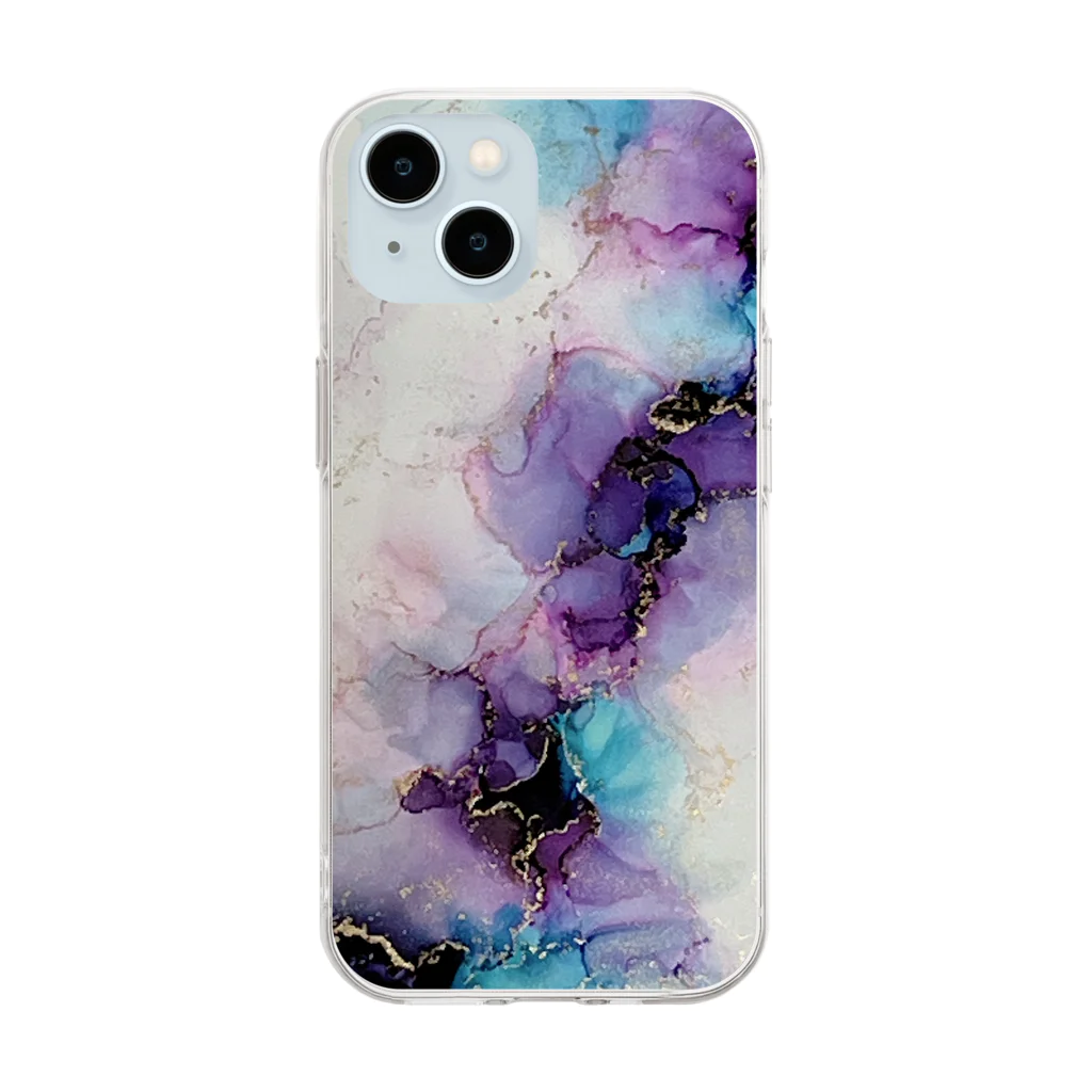 Ink-ArtのInk-Art 大理石風　紫 Soft Clear Smartphone Case