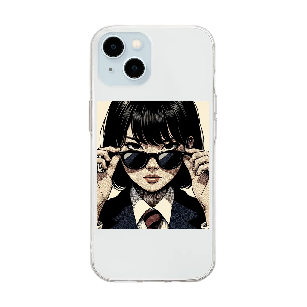 浮世絵愛のサングラスx女子高校生 Soft Clear Smartphone Case