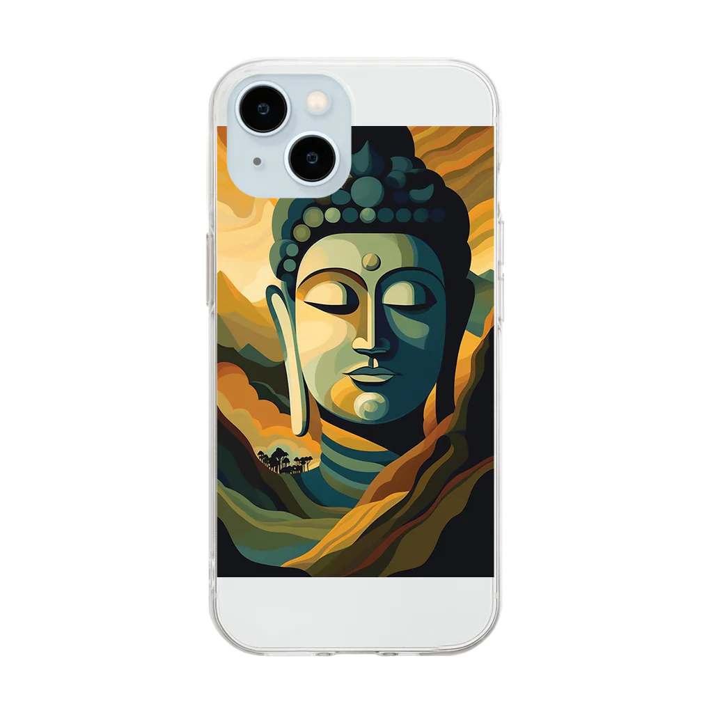 癒し屋（iyashiya）のMeditation buddha Soft Clear Smartphone Case