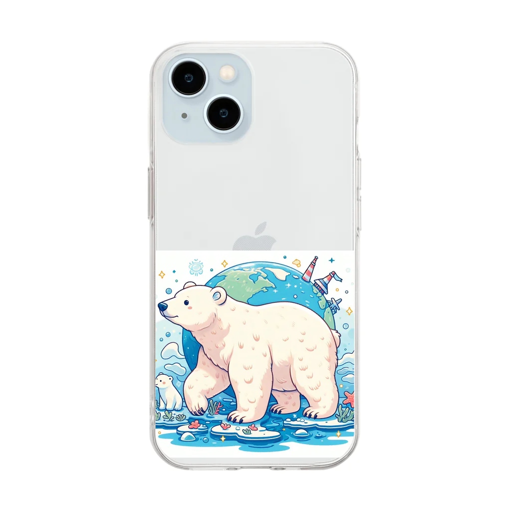 れいのホッキョクグマの冒険：地球を背景に未来へ進む姿 Soft Clear Smartphone Case