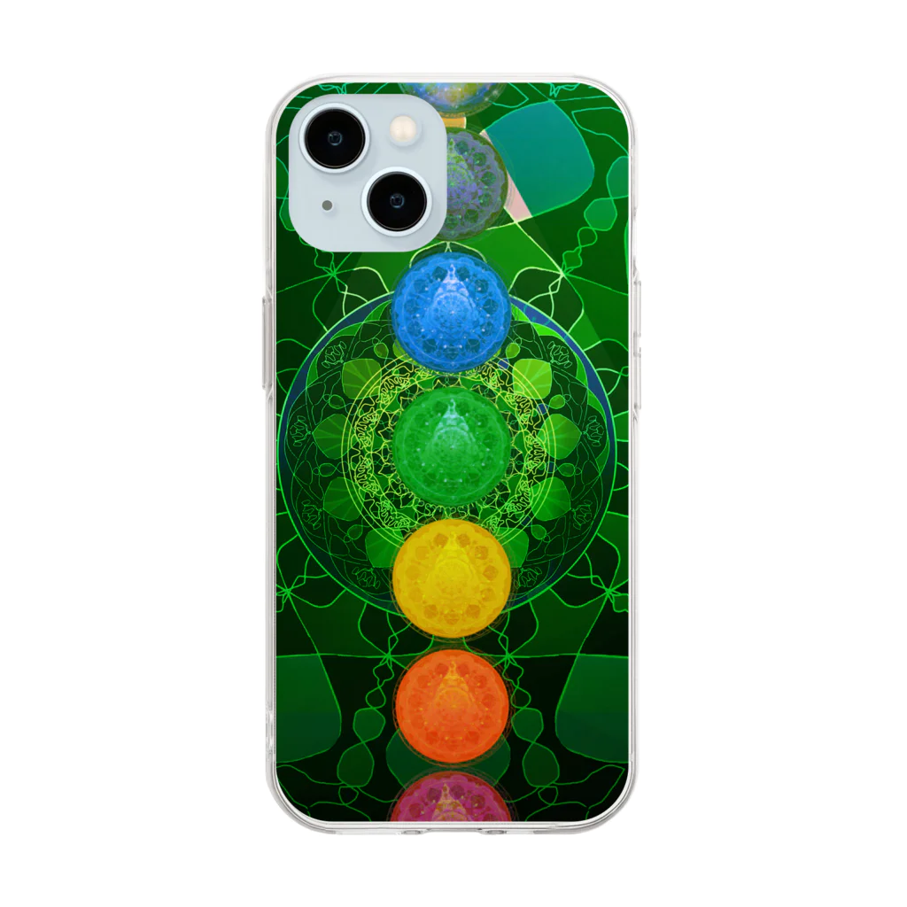 💖宇宙整体♪🌈♪こころからだチャンネル♪💖の宇宙曼荼羅　緑の奇跡 Soft Clear Smartphone Case