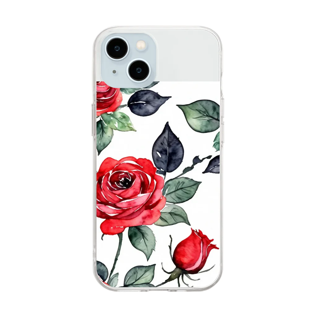 Jam2689の美しい薔薇の水彩画 Soft Clear Smartphone Case