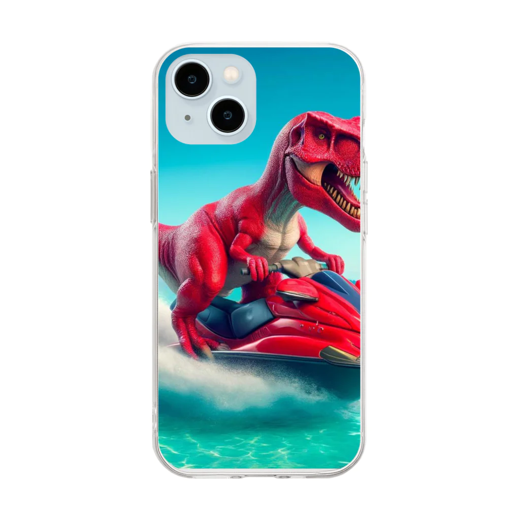 DINO-studioのジェットスキーを楽しむ赤ティラノ Soft Clear Smartphone Case