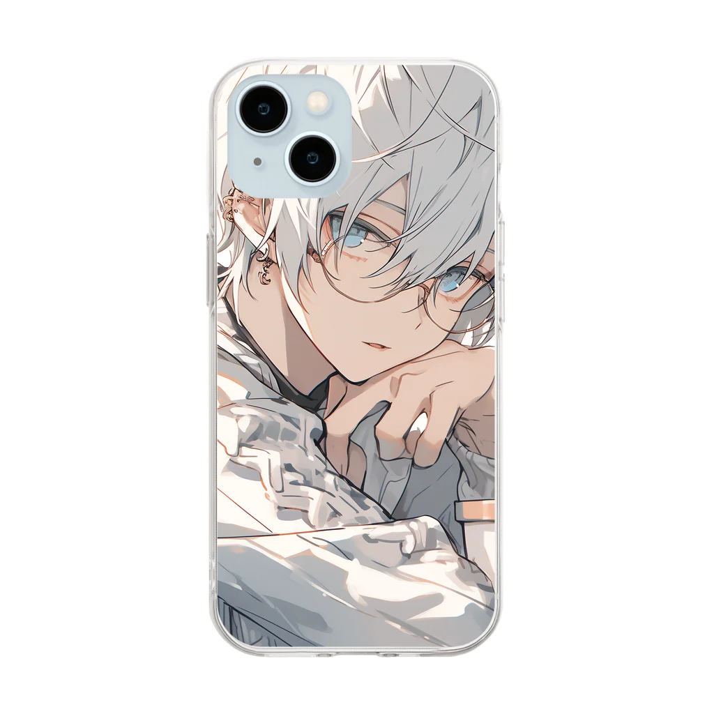 as -AIイラスト- のコーヒーとメガネ Soft Clear Smartphone Case