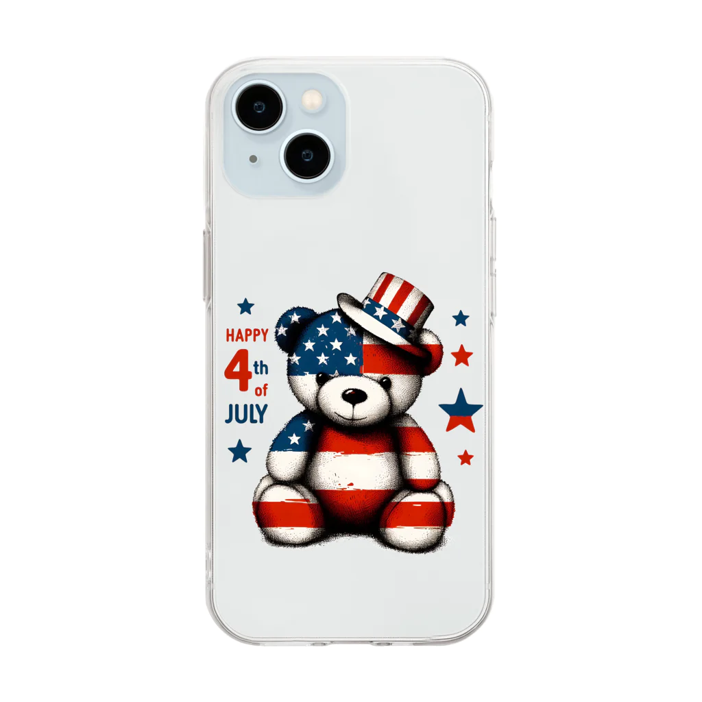 HappyFaceMarketのアメリカ独立記念日テディベア Happy 4th of July Soft Clear Smartphone Case