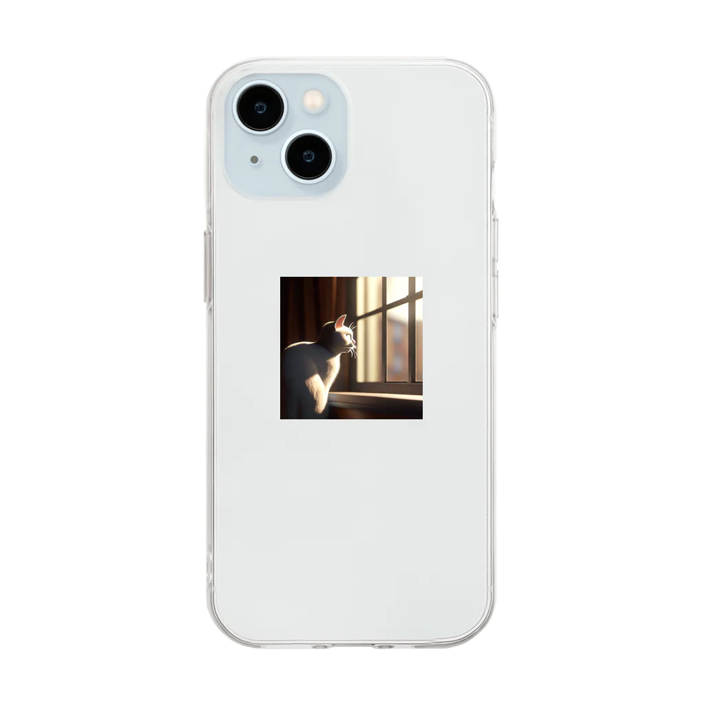 yangjiedaoyuanの外を見ている猫 Soft Clear Smartphone Case