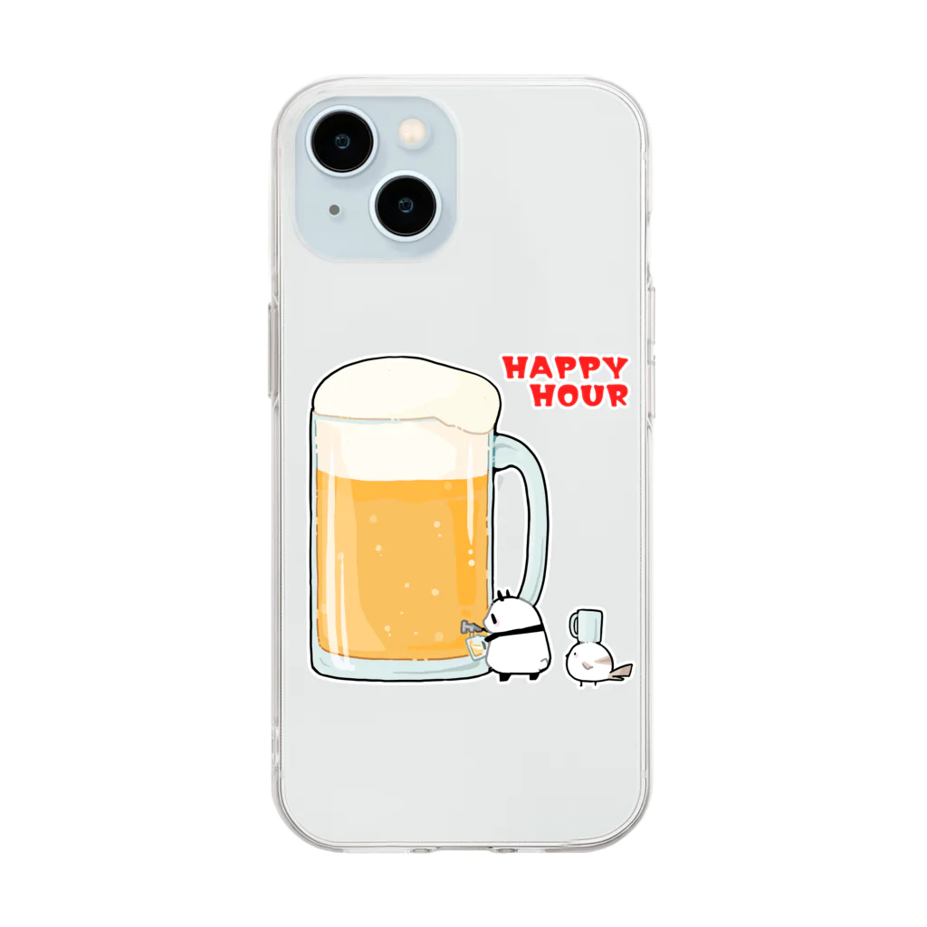 うさやのハッピーアワーでビール祭りを開催するパンダとシマエナガ Soft Clear Smartphone Case