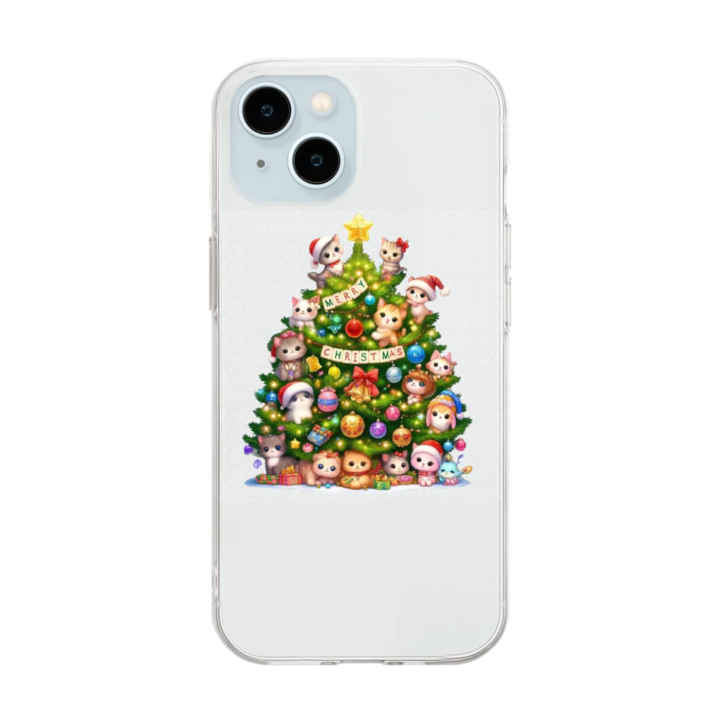 Snow-peaceのクリスマスツリーとキュートな子猫たち Soft Clear Smartphone Case