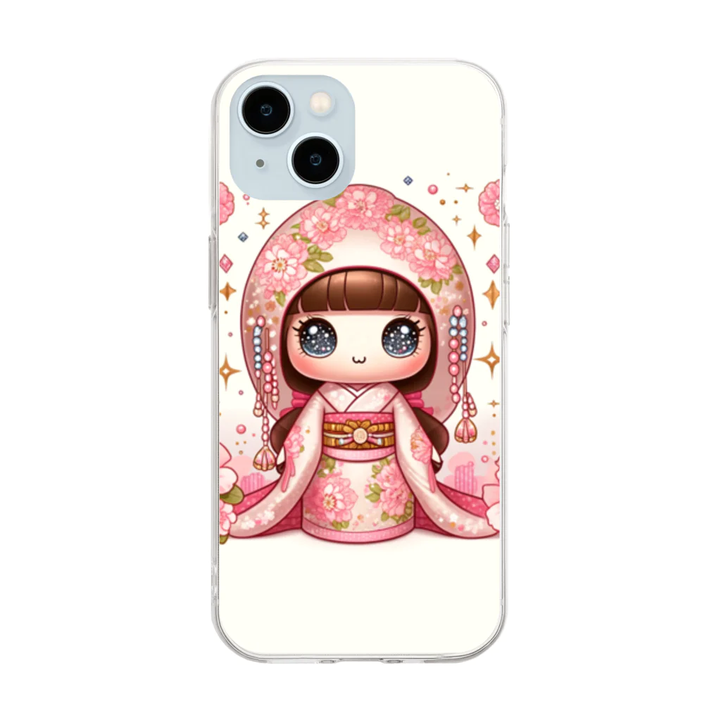 ぷぷオレンジのキラキラ花ミックスこけしちゃん Soft Clear Smartphone Case