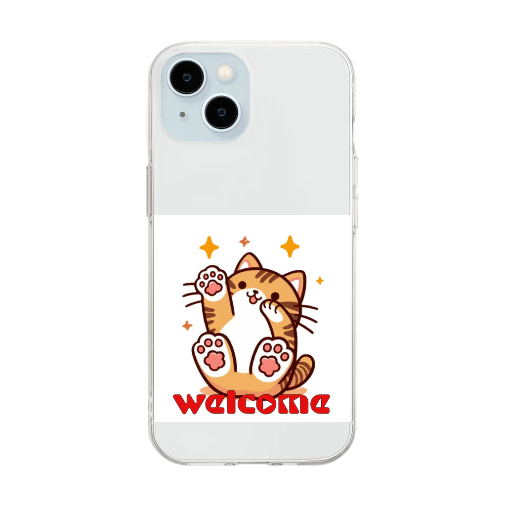 kk-welcomeの楽しく笑う肉球の猫ちゃんⅡ Soft Clear Smartphone Case