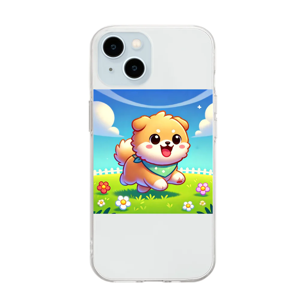 柴犬LOVEの花咲く庭で楽しそうに走る柴犬ちゃん Soft Clear Smartphone Case