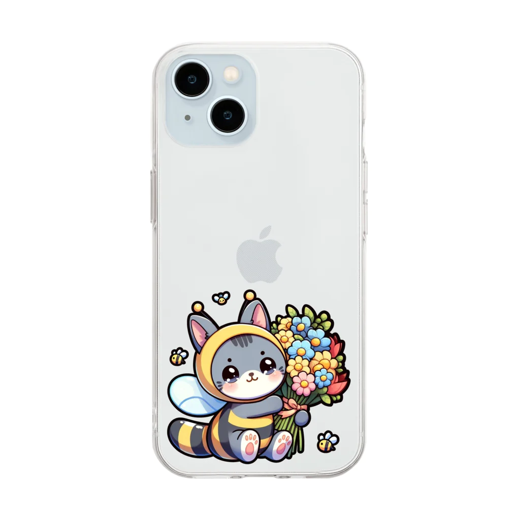 きぐるみあにまるず！の花束きぐるみネコ Soft Clear Smartphone Case