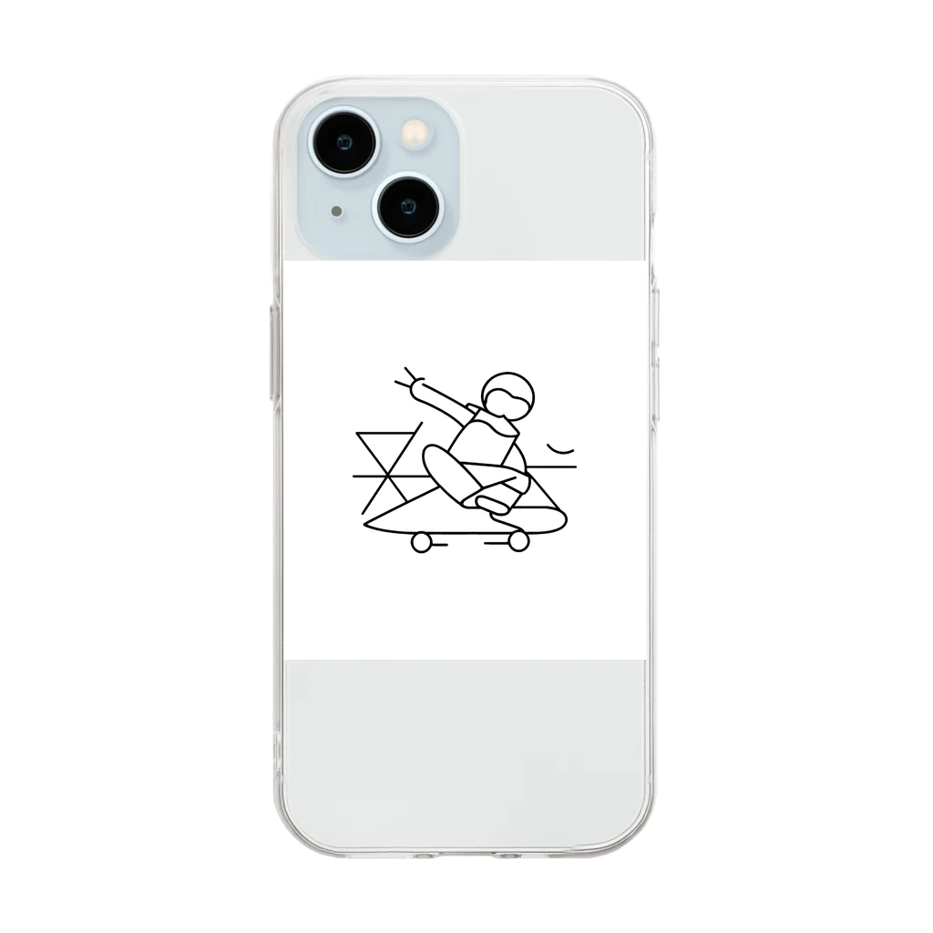 8890のラインアート　スケボー Soft Clear Smartphone Case