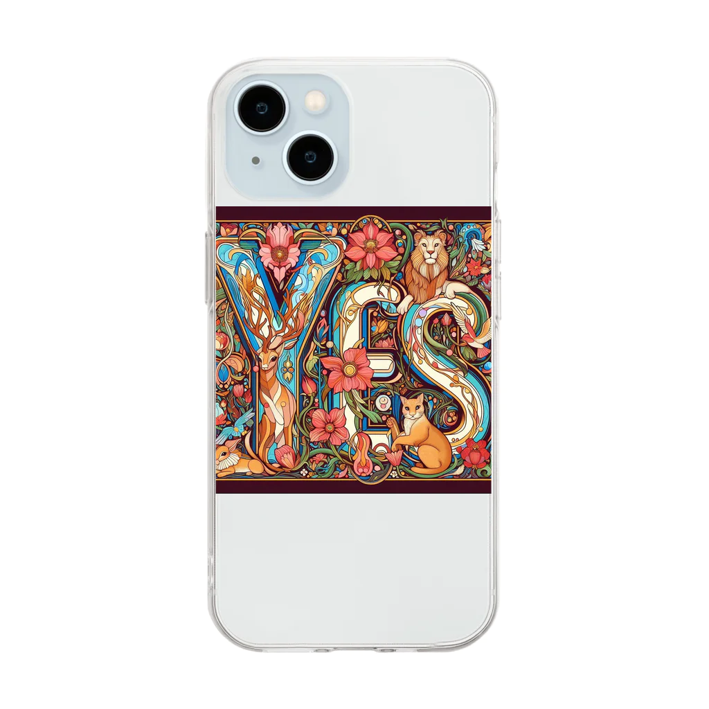 nico251の動物たちで描かれた文字　”YES” Soft Clear Smartphone Case