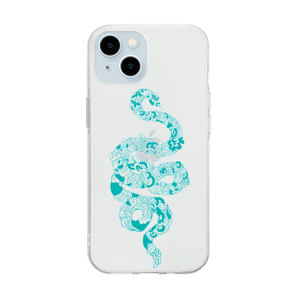 亜月の宝箱の蛇 (青) Soft Clear Smartphone Case