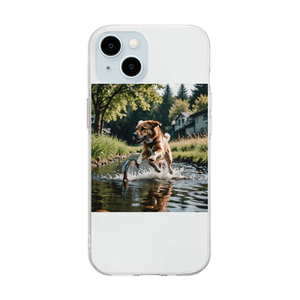 kokin0の水辺を走る犬 dog runnning on the water Soft Clear Smartphone Case