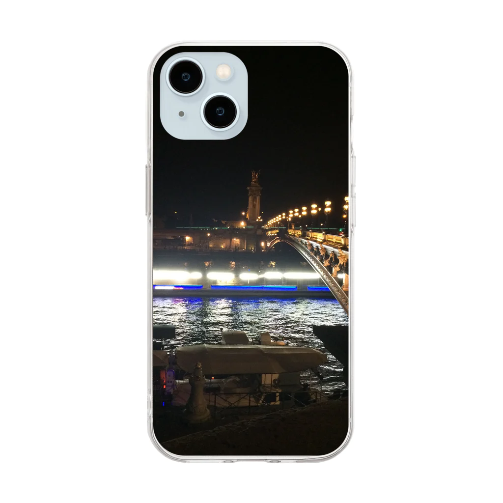 nightwalkerのパリ、夜のセーヌ川 Soft Clear Smartphone Case