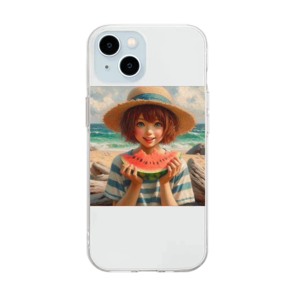 SEKAIJUのスイカと海と女の子 Soft Clear Smartphone Case