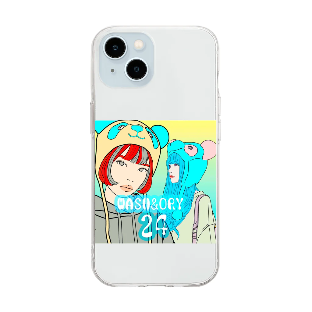 WASH&DRY24のパンダ女子　ユニット感 Soft Clear Smartphone Case