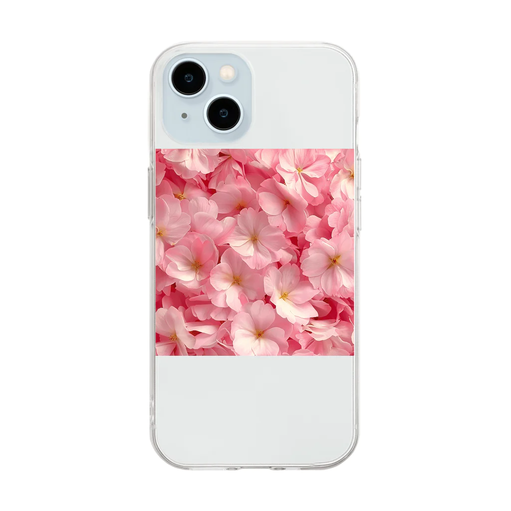 オンラインショップイエローリーフのピンクの花　鮮やか Soft Clear Smartphone Case