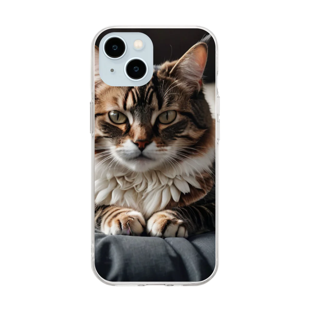 zigerparkのクッションと猫 Soft Clear Smartphone Case