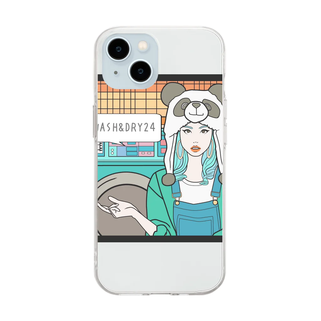 WASH&DRY24のパンダ女子　看板娘 Soft Clear Smartphone Case