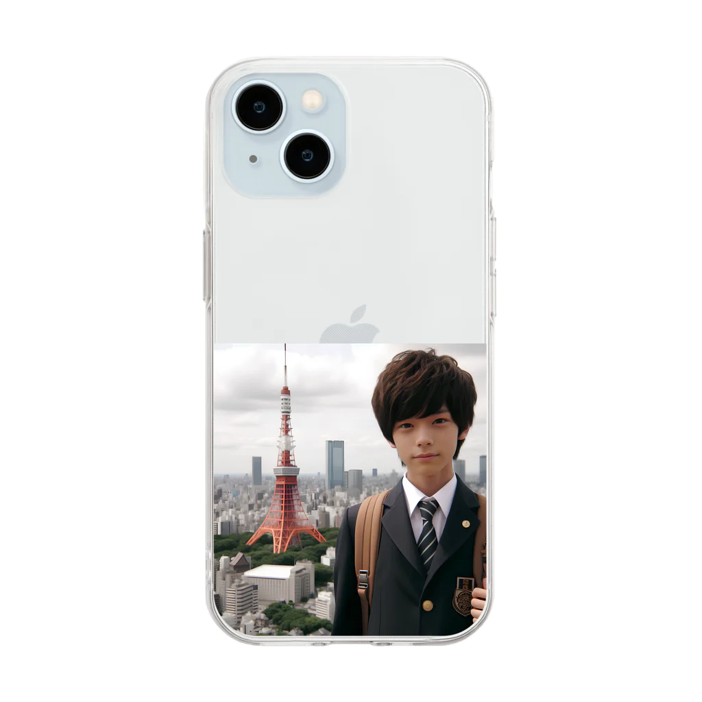 可愛い男の子イラスト販売所　By,keicyanの男の子　中学1年生　タワーバッグに Soft Clear Smartphone Case