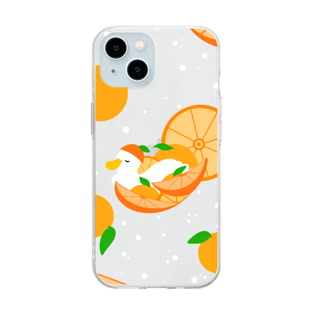 アヒルひゃくへんげのオレンジなアヒル🍊 スマホデザイン Soft Clear Smartphone Case