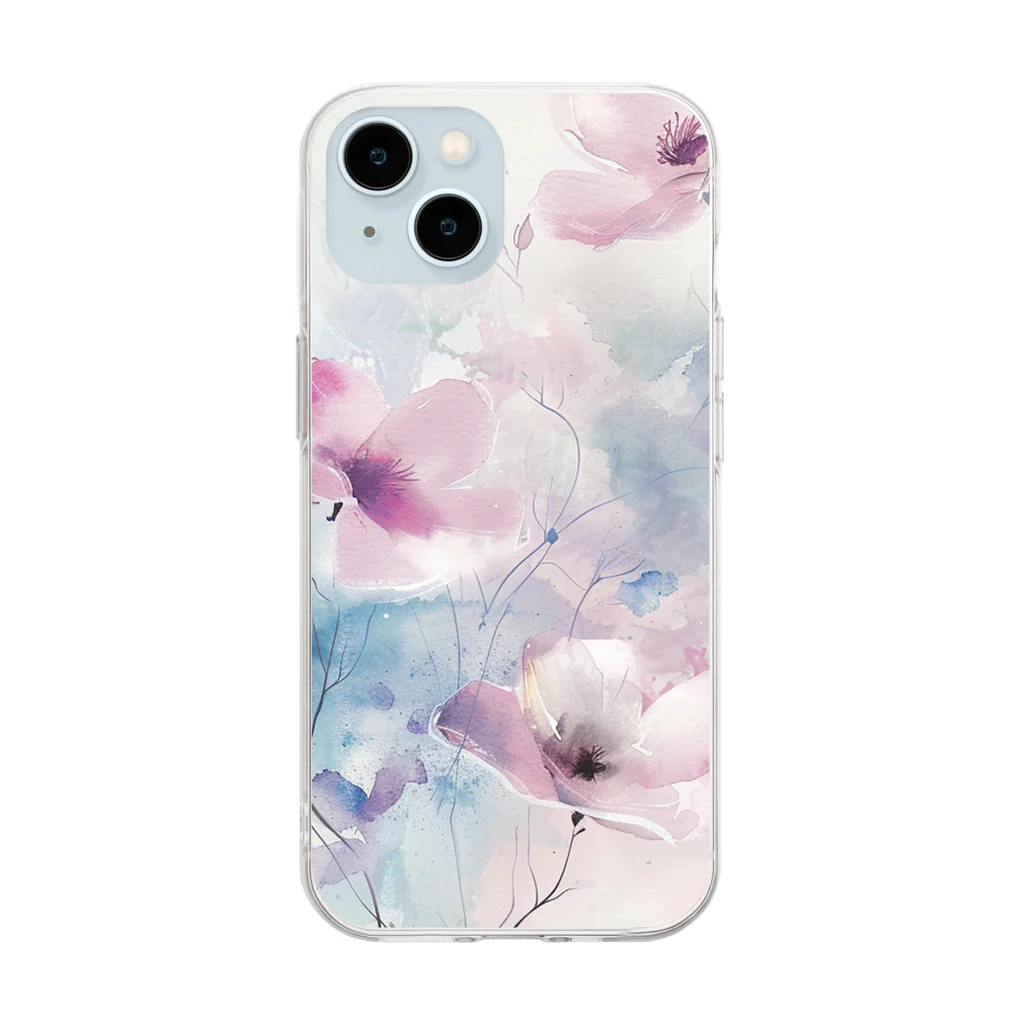 Chi3の水彩画の優雅な花々 Soft Clear Smartphone Case