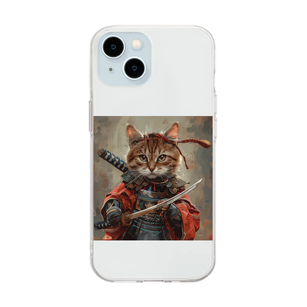 AQUAMETAVERSEの猫サムライ・ミケ　Tomoe bb 2712 Soft Clear Smartphone Case