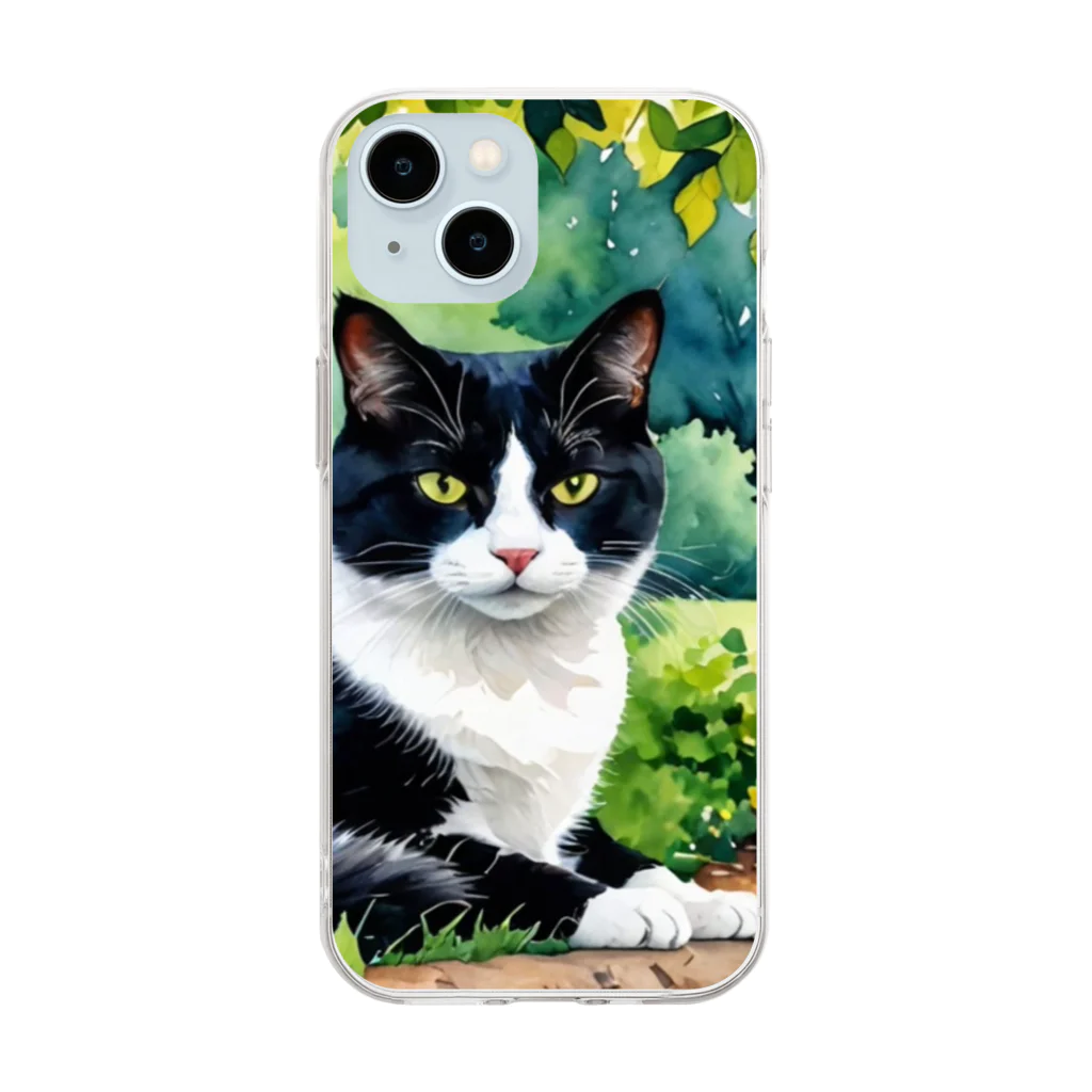 373Digital Lab shopのAI 　水彩猫 Soft Clear Smartphone Case