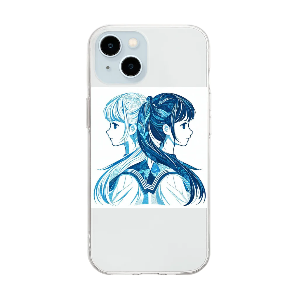 koriyuuの青白の芸術的な2人の女子高生 Soft Clear Smartphone Case