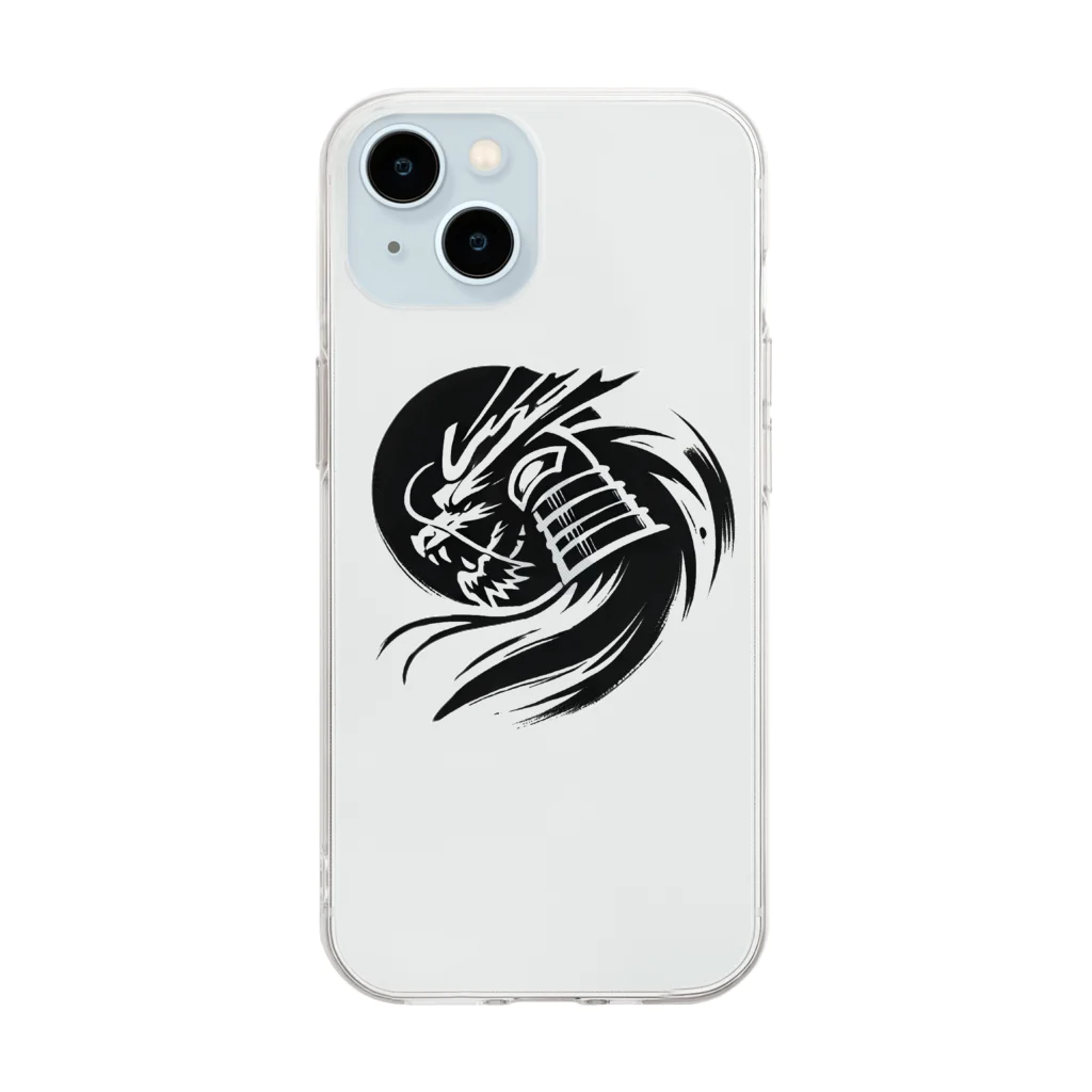 墨絵Artの龍の武士 墨絵 Soft Clear Smartphone Case