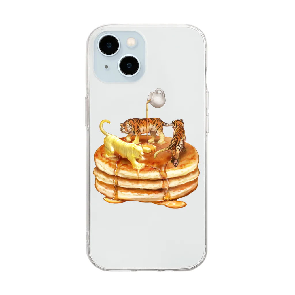 サッサのいきものグッズの虎とバターとホットケーキ Soft Clear Smartphone Case