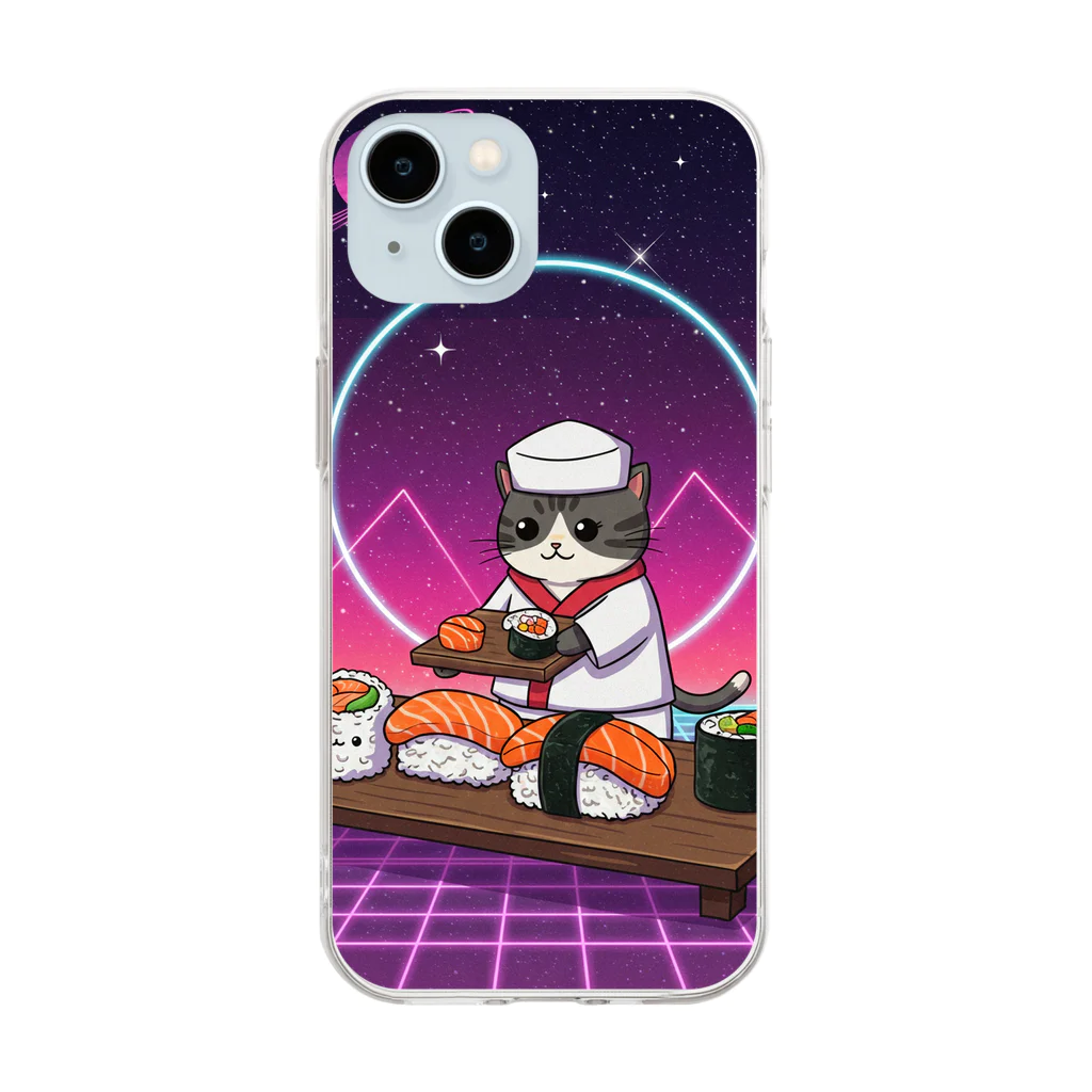 Neon Cat UniverseのSushi Chef Cat | Neon Cat Universe Soft Clear Smartphone Case