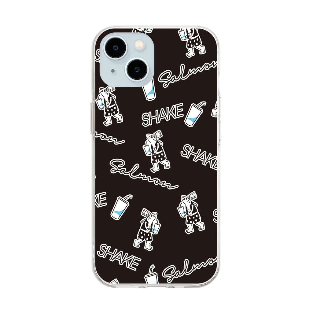 SHAKE屋の鮭SHAKE!!ブラック Soft Clear Smartphone Case