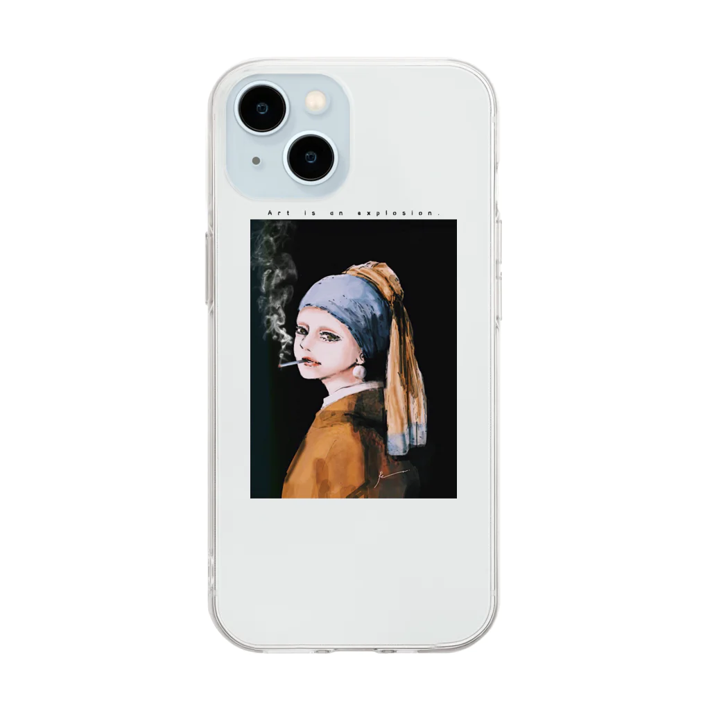 Ran.の真珠の耳飾りの少女#smoker Soft Clear Smartphone Case