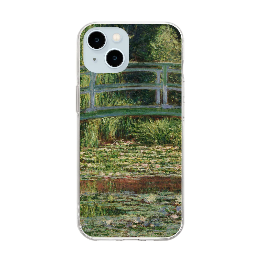夜間遊泳のクロード・モネ　『睡蓮の池と日本の橋』 絵画ペイント Soft Clear Smartphone Case