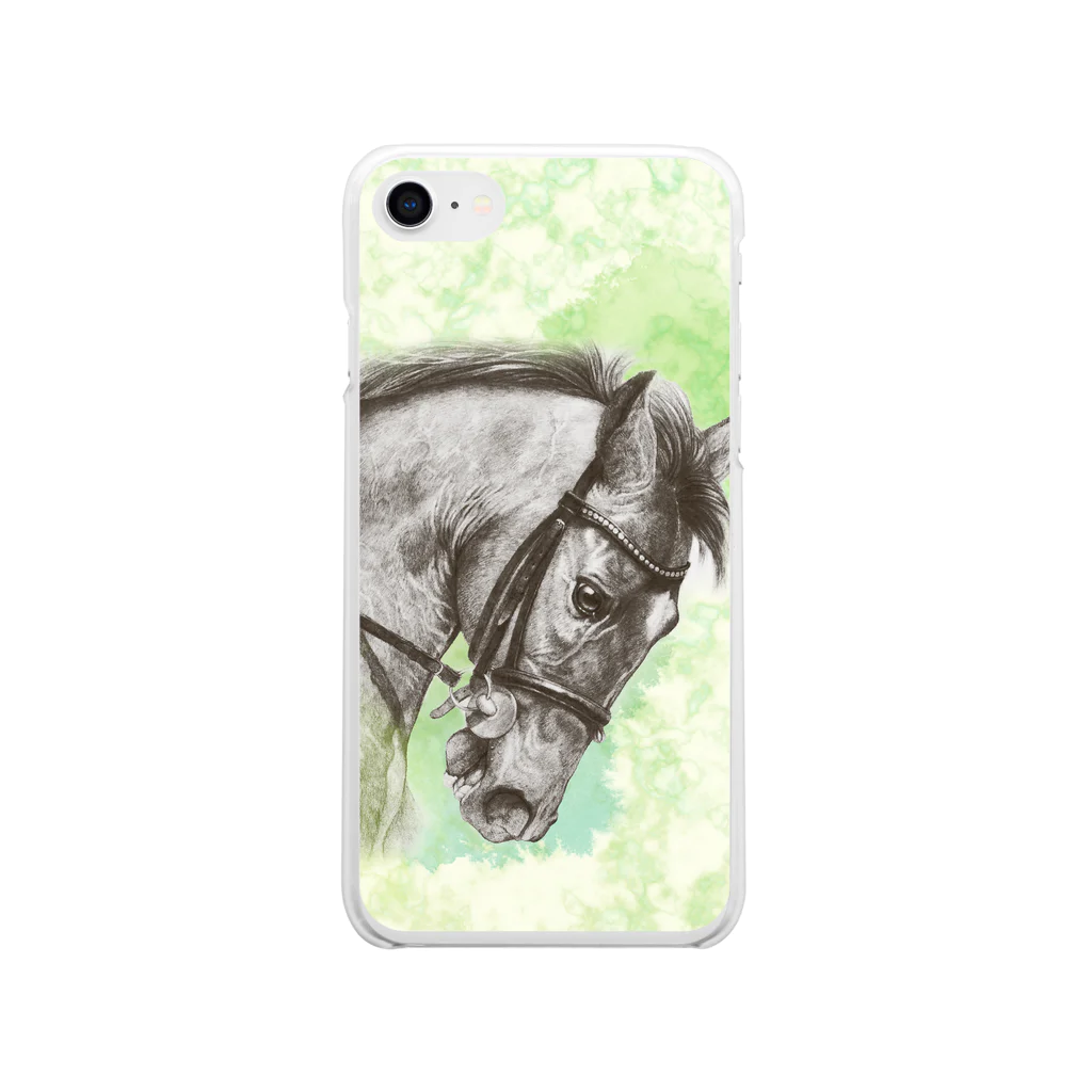 馬の絵の画家　斉藤いつみの馬の絵スマホケース（律動グリーン） Soft Clear Smartphone Case