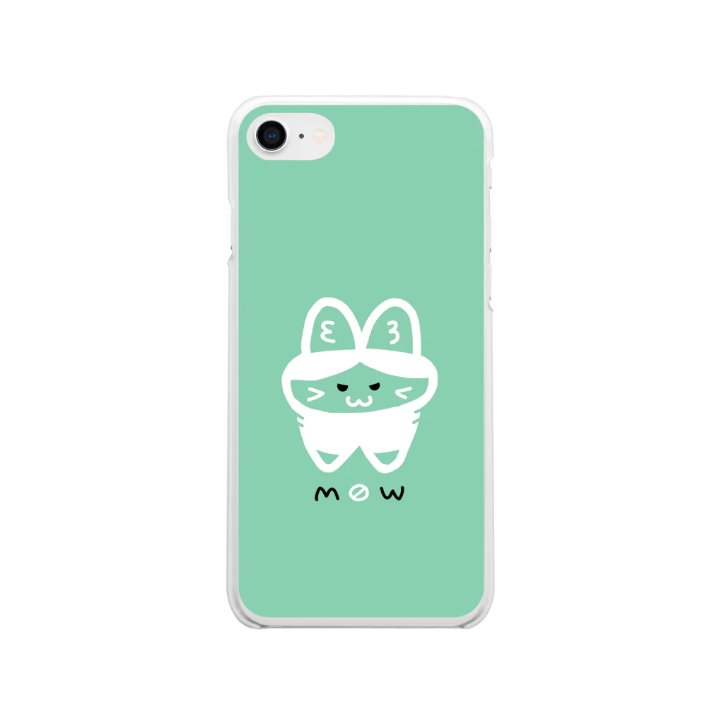 30のハチワレネコmow（青緑）スマホケース Soft Clear Smartphone Case