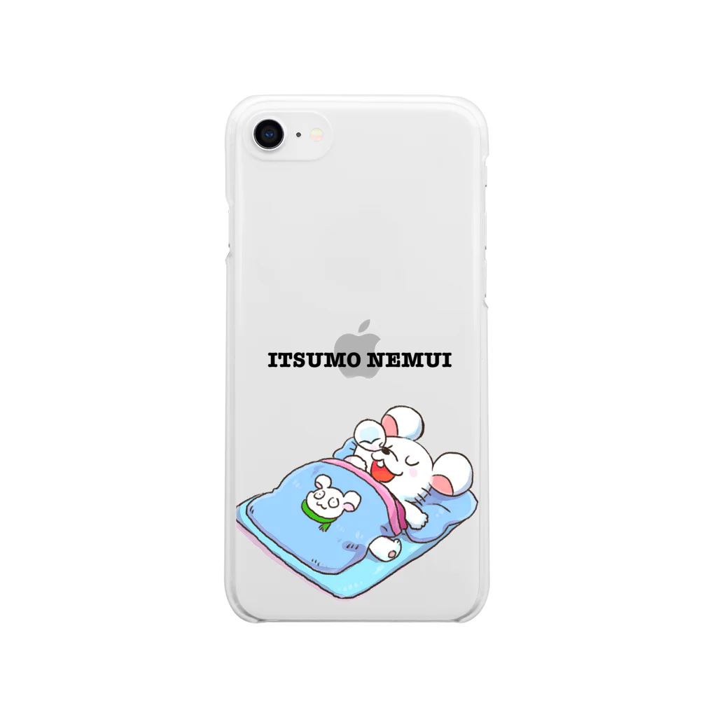 AmuAmu shopのいつも眠いねずみ　クロ字 Soft Clear Smartphone Case