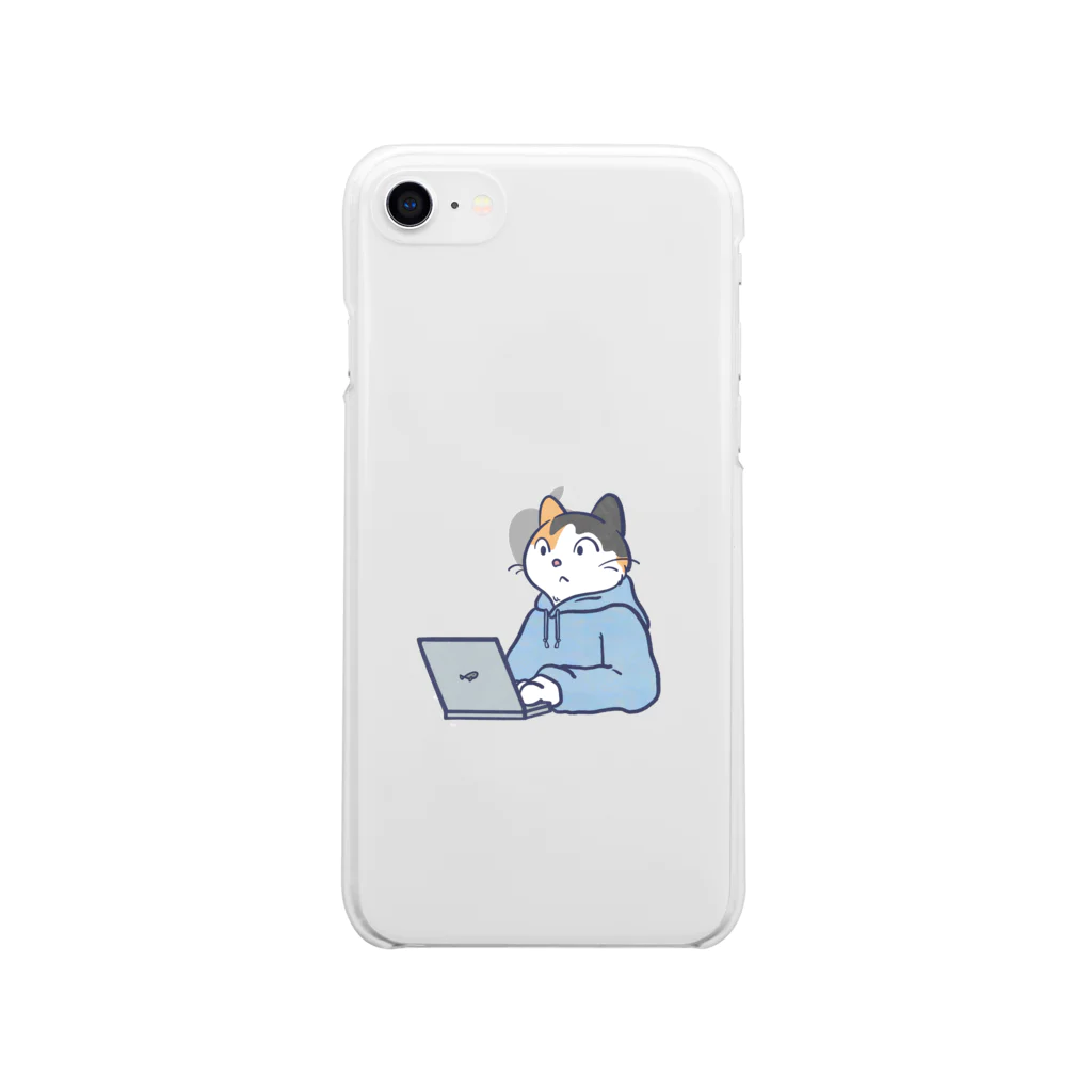 コトブキ商店の三毛猫パソコン Soft Clear Smartphone Case
