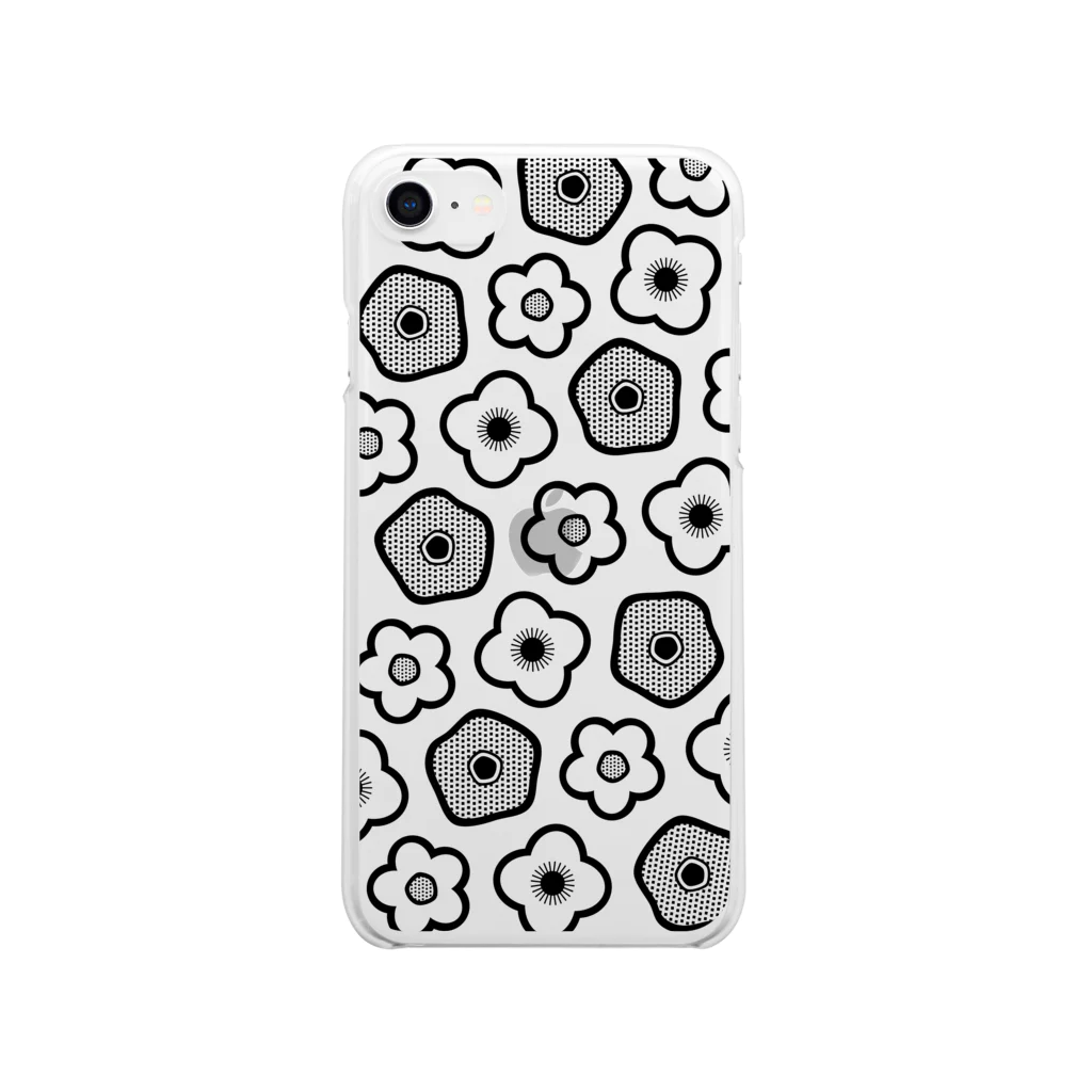 白黒専門店 ■□■□のFlower pattern お花柄 Soft Clear Smartphone Case