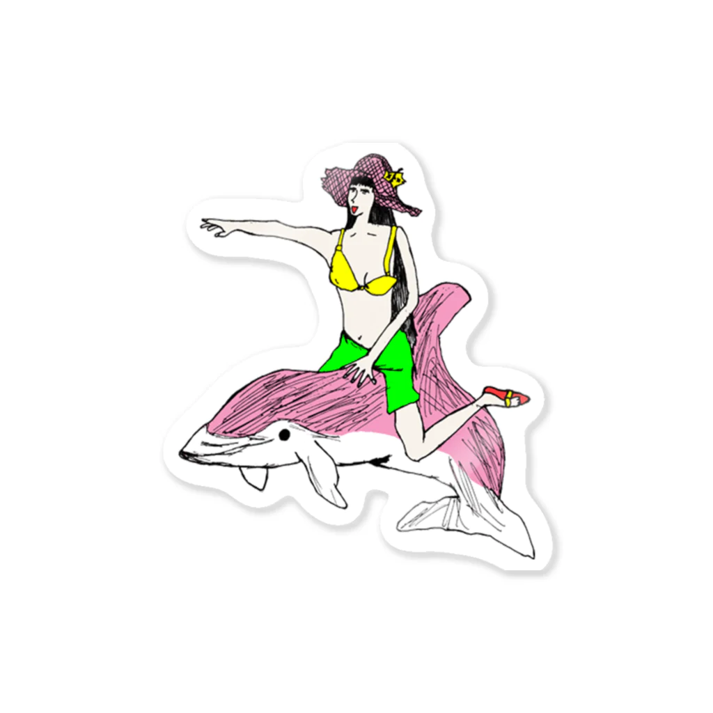 ワイルドファンシーショップSUZUKI21のイルカに乗った美智子 Sticker