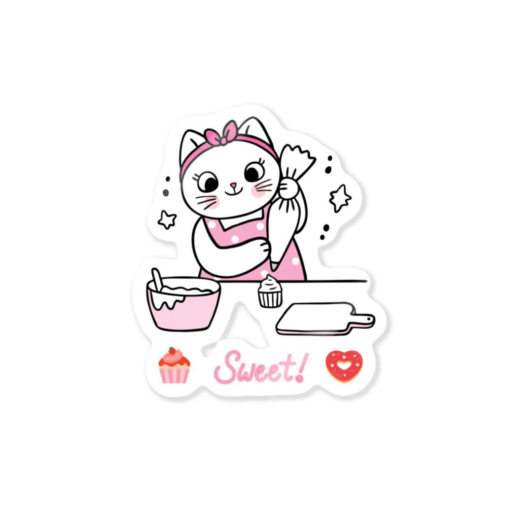LoveAnimalの猫　お菓子作り ステッカー